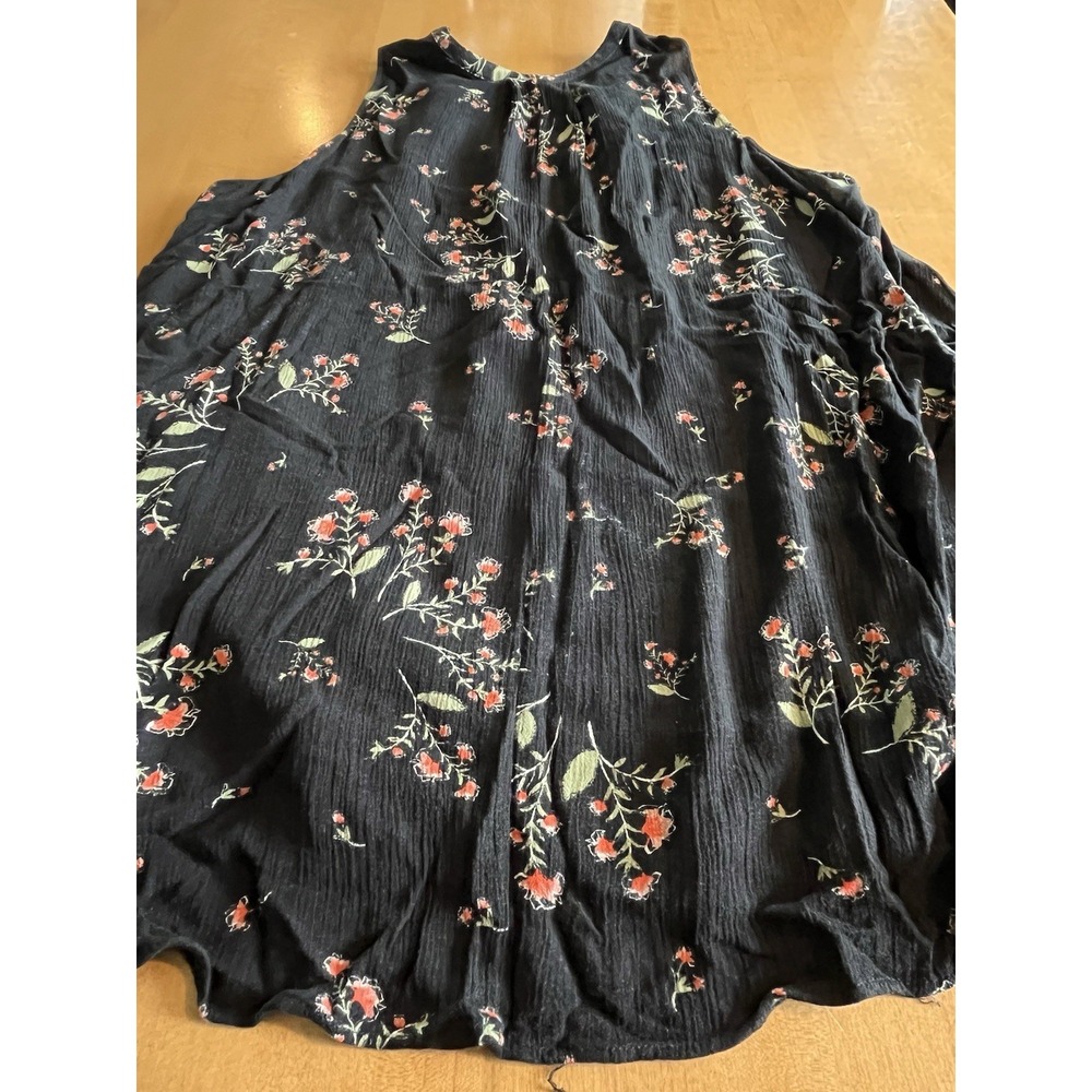 Free People Black Floral Sleeveless Snap Out Of It Swing Dress Tunic Sz M Medium - Picture 11 of 11